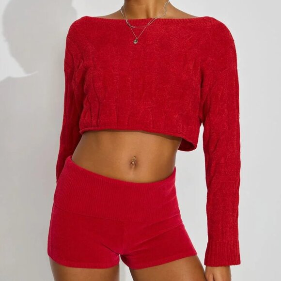 Chili Pepper Red Chenille Shorts - Picture 1 of 4
